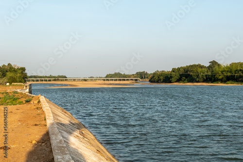 The Cauvery river flowing through a dam in the village of Thiruvaiyaru near Kumbakonam in Tamil Nadu.