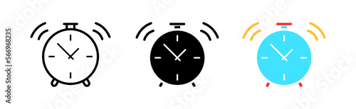 Alarm clocks line icon. Planning, watch, 24, around the clock, hand, schedule, bell, morning, wake up, ring, reminder, event. Vector icon in line, black and colorful style on white background