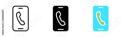 Phone with call line icon. Call, appeal, communication, unavailable, available, communication, help, call center, help. Vector icon in line, black and colorful style on white background