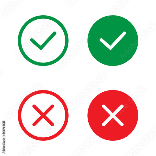 Cross mark and Check mark vector icon. Yes or no line symbol, approved or rejected icon for user interface. 