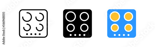 Kitchen stove set icon. Burner, food, eating, fire, gas, electric, home, restaurant. Cooking concept. Vector icon in line, black and colorful style on white background