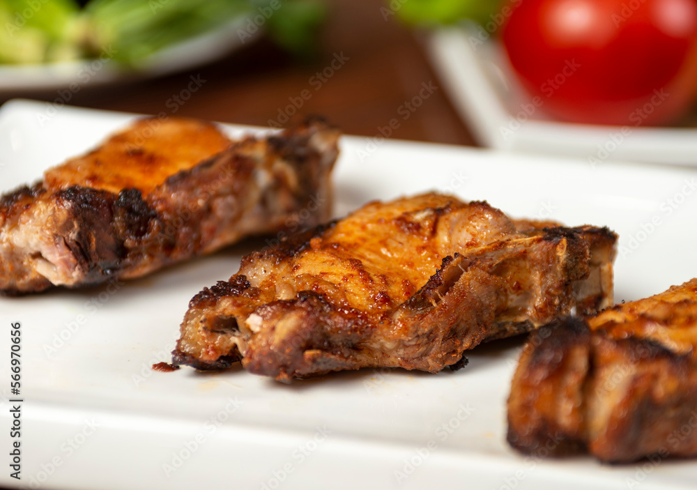 Caucasian shashlik plate with grilled meat . pork bbq Caucasian shashlik plate with grilled meat . pork bbq