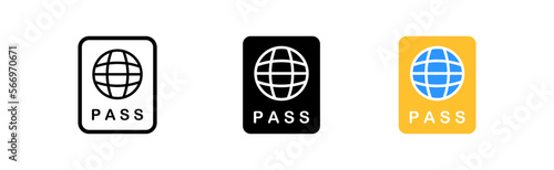 International passport set icon. Travel, abroad, traveller, travelling, planet, worldwide, journey. Documents concept. Vector icon in line, black and colorful style on white background photo