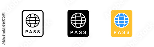 International passport set icon. Travel, abroad, traveller, travelling, planet, worldwide, journey. Documents concept. Vector icon in line, black and colorful style on white background