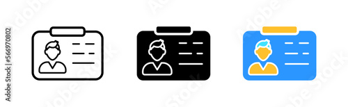 Name tag line icon. identity card, personal card, participant, employee, conference, service area. Identification concept. Vector icon in line, black and colorful style on white background