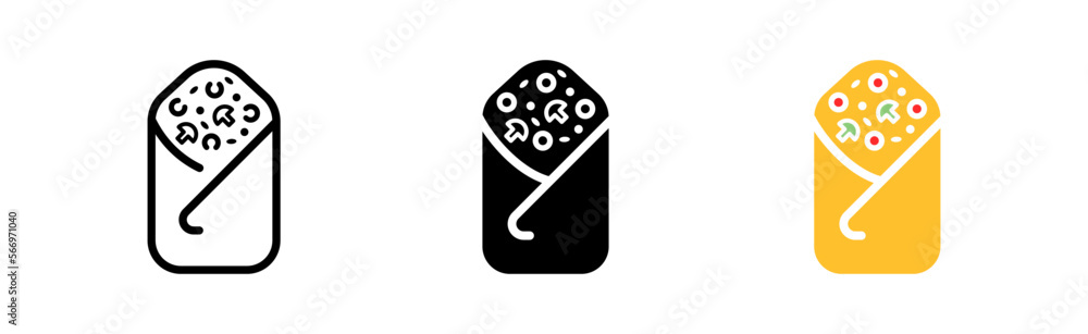 Shawarma line icon, Italian fast food. Flatbread with stuffing. Fast food concept. Vector icon in line, black and colorful style on white background Shawarma line icon, Italian fast food. Flatbread with stuffing. Fast food concept. Vector icon in line, black and colorful style on white background