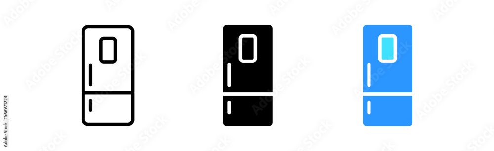 Fridge set icon. Eating, store food, kitchen, household, home, cold, refrigerator. Appliances concept. Vector icon in line, black and colorful style on white background Fridge set icon. Eating, store food, kitchen, household, home, cold, refrigerator. Appliances concept. Vector icon in line, black and colorful style on white background