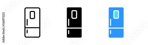 Fridge set icon. Eating, store food, kitchen, household, home, cold, refrigerator. Appliances concept. Vector icon in line, black and colorful style on white background