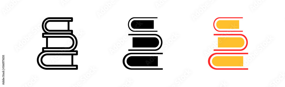 Stack of Book line icon. Printed text, student, speech bubble, table lamp, man, guy, fairy tale, legend, fiction, work, print. Vector icon in line, black and colorful style on white background