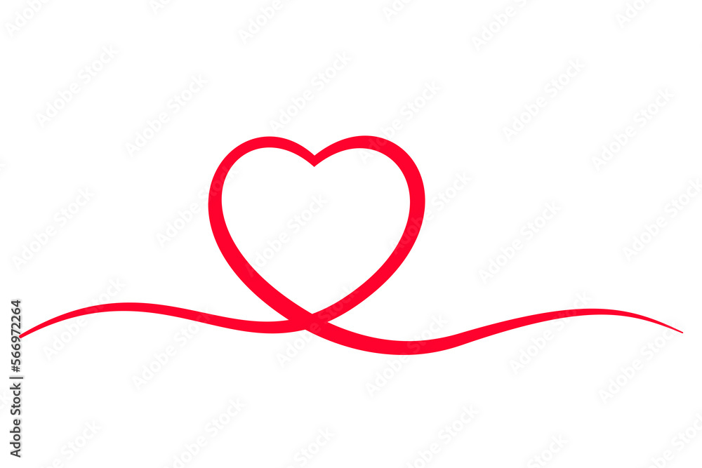 Heart line drawing. Continuous line drawing. Decorative line art design. Template for banner, Happy Valentine's day. Vector illustration flat design. Isolated on white background.