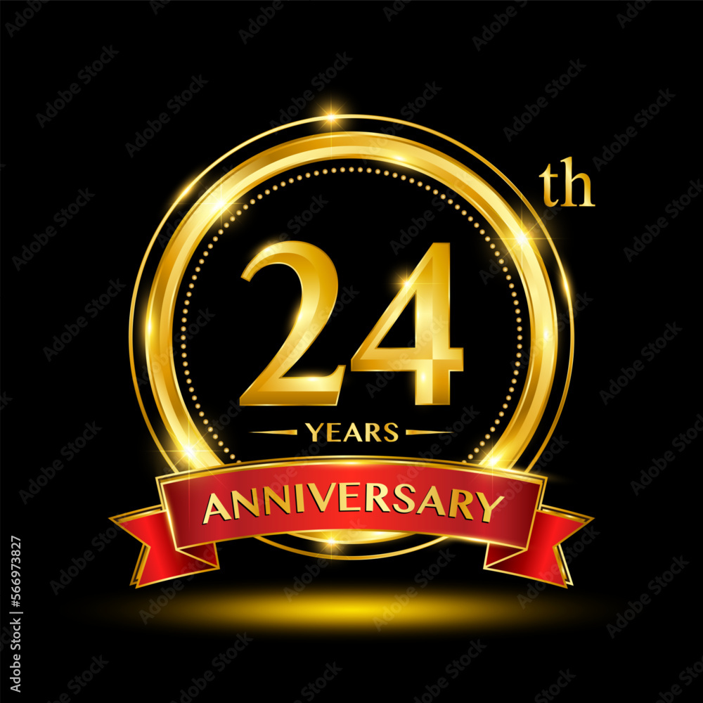 24th Anniversary logo design with golden ring and red ribbon for anniversary celebration event. Logo Vector Template Illustration 24th Anniversary logo design with golden ring and red ribbon for anniversary celebration event. Logo Vector Template Illustration