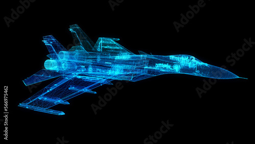 Military Jet from. Air plane lines and connected to 3d form. 3d rendering.