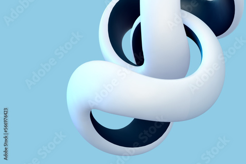 3D torus knot on blue background. Abstract geometric shape - symbol of infinity and endlessness. Beautiful art object and decoration graphic element, EPS 10 vector illustration.