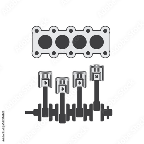 illustration of piston and crankshaft, auto part.