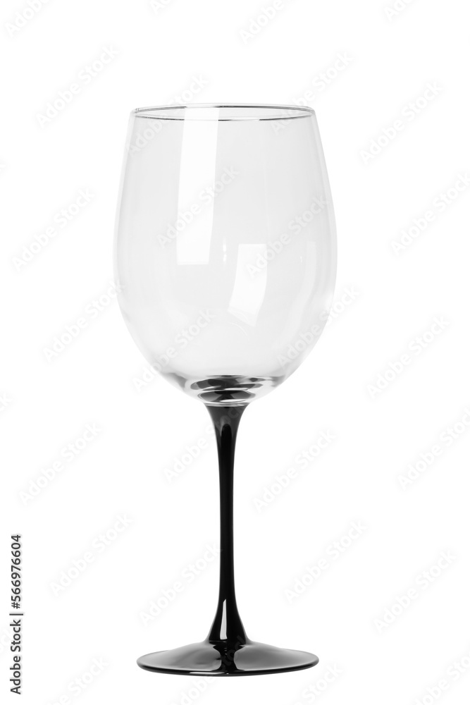 Glass empty wine glass. With black leg. Isolated. PNG