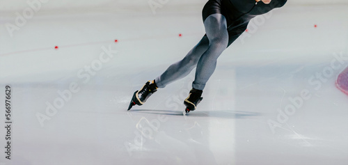 male athlete speed skater run ice skating track