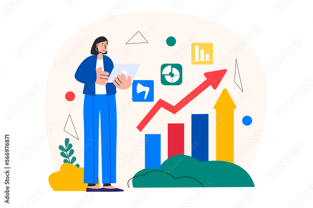 Digital marketing concept with people scene in the flat cartoon style. Marketer monitors the rapid popularization of his services. Digital marketing concept with people scene in the flat cartoon style. Marketer monitors the rapid popularization of his services.
