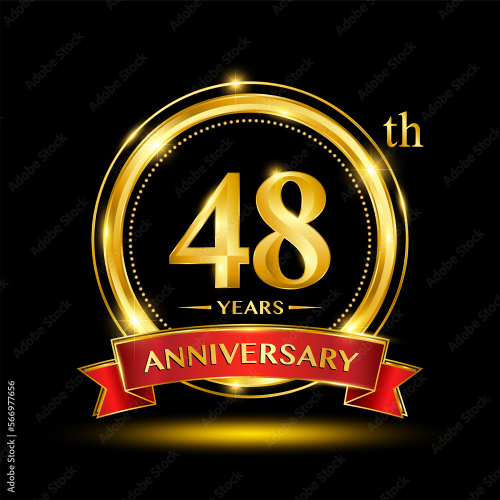 48th Anniversary logo design with golden ring and red ribbon for anniversary celebration event. Logo Vector Template Illustration 48th Anniversary logo design with golden ring and red ribbon for anniversary celebration event. Logo Vector Template Illustration
