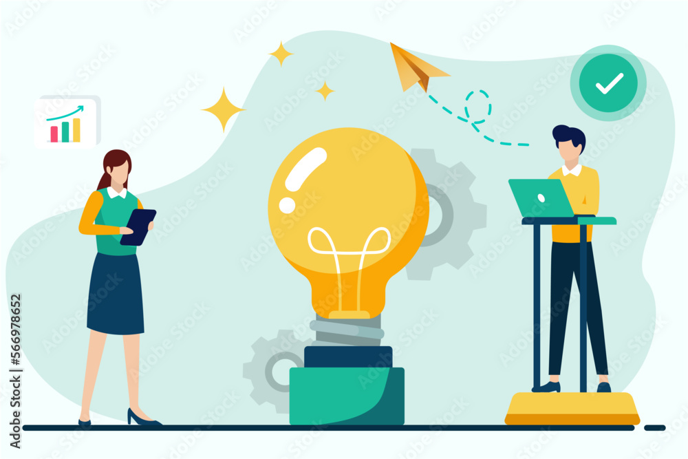 Flat design vector illustration concept of teamwork and brainstorming with light bulb and business people. Flat design vector illustration concept of teamwork and brainstorming with light bulb and business people.
