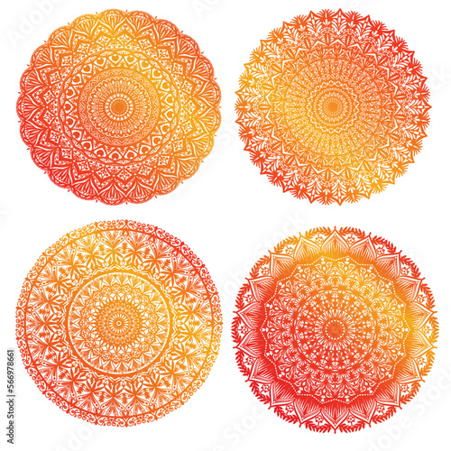 Set of mandala collections.Mandala pattern colored background. Meditation element for India yoga. mandala pattern 4 in 1 design	
