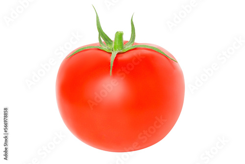 Juicy fresh tomato direct foreshortening. Isolated.