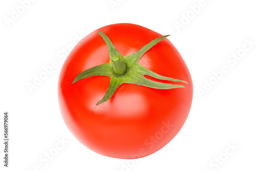 Juicy fresh tomato at an angle foreshortening. Isolated.