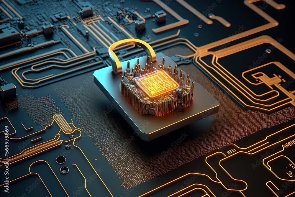 Microchip with a lock icon, representing security technology. It's hard ...