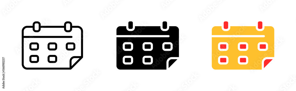 Calendar line icon. Schedule, day, week, month, date, tick, event, holiday, season, season, schedule, reminder, deadline. Vector icon in line, black and colorful style on white background Calendar line icon. Schedule, day, week, month, date, tick, event, holiday, season, season, schedule, reminder, deadline. Vector icon in line, black and colorful style on white background