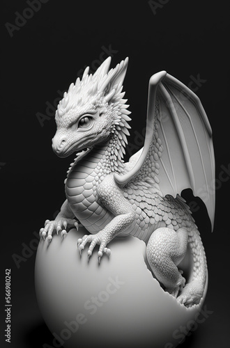 White baby dragon, dragon egg. Generative AI. © ART IS AN EXPLOSION.