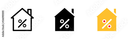 House discount set icon. Rate for mortgage icon. House percentage sign price. Real estate home. Rental property. Vector icon in line, black and colorful style on white background