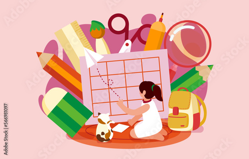 Big isolated cartoon character vector illustration of Cute kids drawing, sketching nad painting  and learning, and discovering new