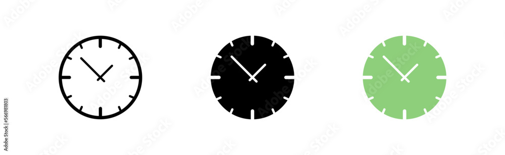 Clocks set icon. Wall, watch, keep track, schedule, planning, timer, alarm, measurement, measure, timetable, stopwatch. Vector icon in line, black and colorful style on white background - obrazy, fototapety, plakaty 