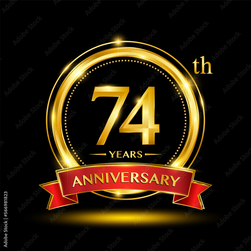 74th Anniversary logo design with golden ring and red ribbon for anniversary celebration event. Logo Vector Template Illustration 74th Anniversary logo design with golden ring and red ribbon for anniversary celebration event. Logo Vector Template Illustration