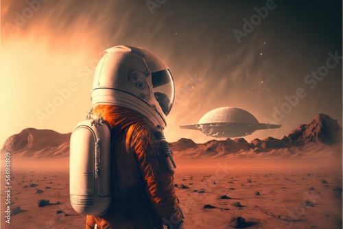 Ufo and astronaut on masr made with generative ai photo