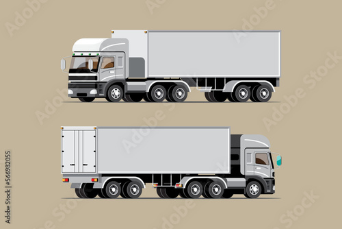 Big isolated vehicle vector icons set, flat illustrations various view of truck, logistic commercial transport concept. photo