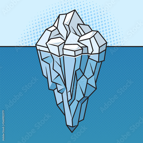 iceberg with underwater part of ice pinup pop art retro vector illustration. Comic book style imitation.