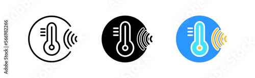Weather line icon. Temperature, thermometer, cold, heat, signal, communication, waves, impulse, sign. Vector icon in line, black and colorful style on white background