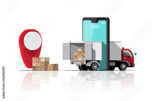 Big isolated delivery vehicle vector icons, flat illustrations of truck, logistic commercial transport concept. photo