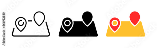 Map location line icon. Competition, map, geography, mark, place, goal, path, race, performance, designation. competition concept. Vector icon in line, black and colorful style on white background