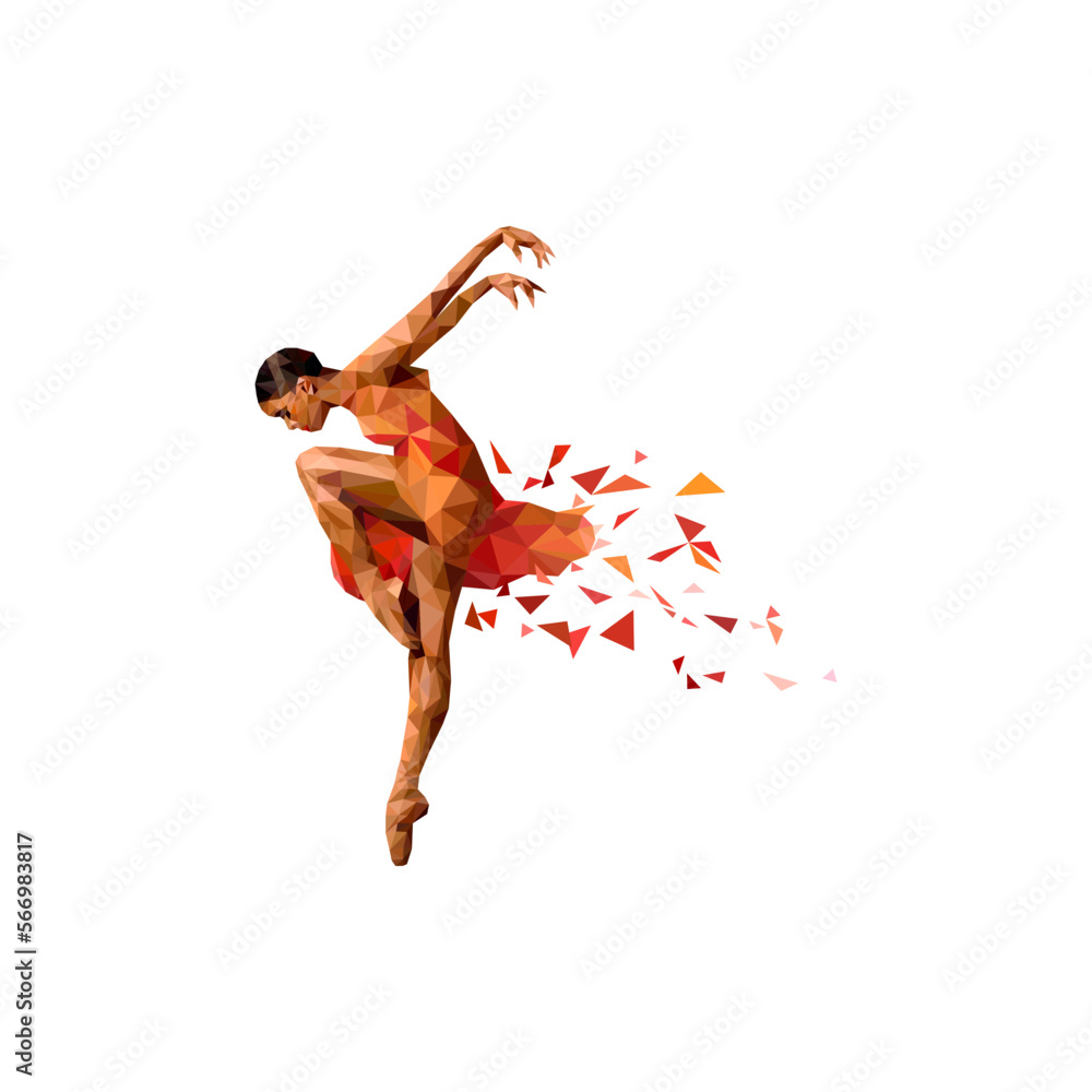Fototapeta premium Low polygon style woman dancing, creative vector illustration isolated.