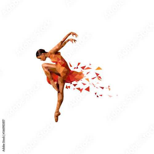 Low polygon style woman dancing, creative vector illustration isolated.