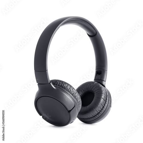 Black modern over-ear or full size wireless headphones on white