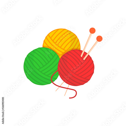 Skeins of wool and knitting needles, vector