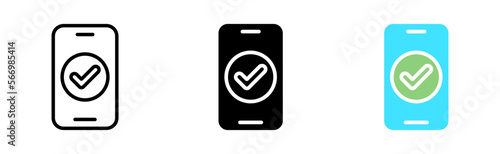 Phone with Check mark line icon. Tick and cross, success, failure. Approved, confirmed, rejected. Canceled concept. Vector icon in line, black and colorful style on white background