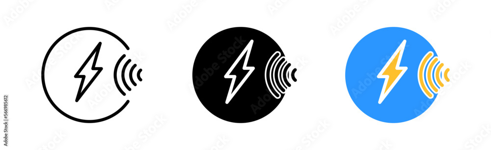Signal line icon. Lightning, energy, signal, communication, waves, impulse, notification, sign,. Technology concept. Vector icon in line, black and colorful style on white background Signal line icon. Lightning, energy, signal, communication, waves, impulse, notification, sign,. Technology concept. Vector icon in line, black and colorful style on white background