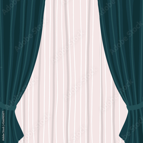 Window curtains. Realistic modern cloth for interior design. Elegant drapes template with copy space. Vector illustration isolated on white background