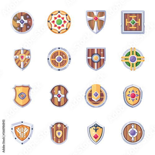 Set of Old Shields Flat Icons