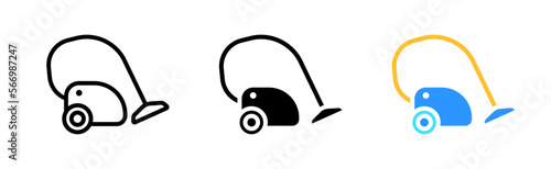 Vacuum cleaner set icon. Cleaning, dust, floor, carpet. Household appliances concept. Vector icon in line, black and colorful style on white background