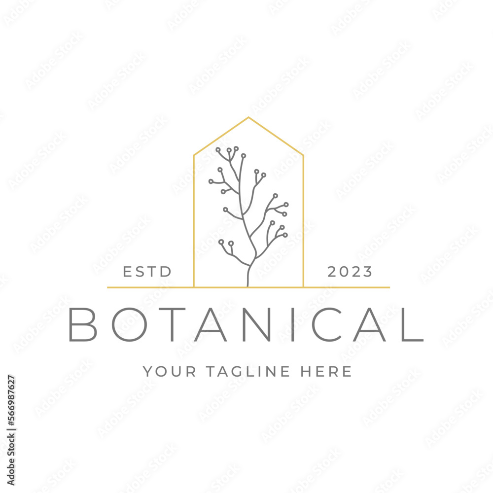 Botanical hand drawn minimal logo. Graphic tree branch in vector Botanical hand drawn minimal logo. Graphic tree branch in vector