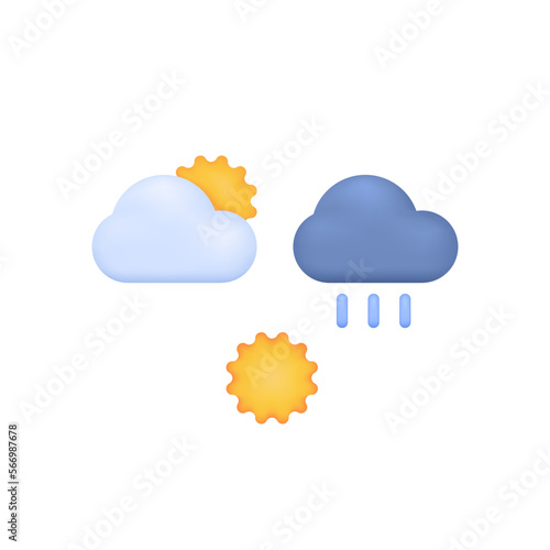 symbol or icon of dark cloud, rain, and sun. sunny, rainy, cloudy. weather conditions. 3D concept design and realistic. graphic element